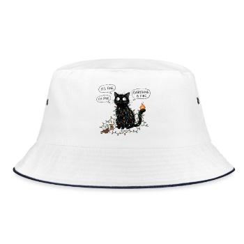 Black Cat Wrapped in Lights - Bucket Hat - white/navy - Front