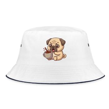 Süßer Mops Kaffee Kaffeeliebhaber Cartoon Humor - Bucket Hat - Weiß/Navy - Vorne