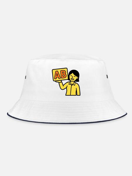 Lehrerin Grundschule ABC Vektor - Bucket Hat - Weiß/Navy - Vorne