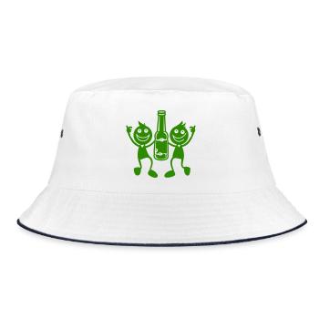 Grünes Duo mit Bierflasche - Bucket Hat - Weiß/Navy - Vorne