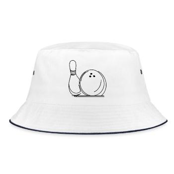 Bowlingkugel und Pin - Bucket Hat - Weiß/Navy - Vorne