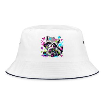 Colorful Raccoon with Controller - Bucket Hat - white/navy - Front