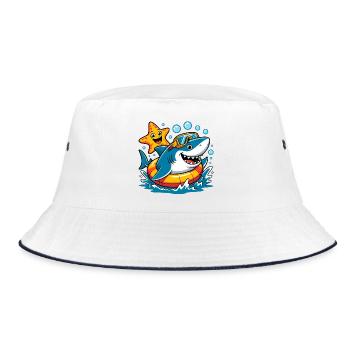 Lustiger Tauchhai - Bucket Hat - Weiß/Navy - Vorne