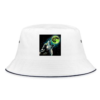 Wolf heult zum Vollmond - Bucket Hat - Weiß/Navy - Vorne
