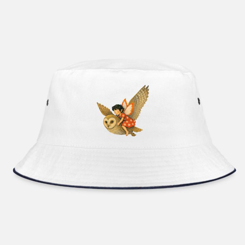 Carinchen auf dem Flug mit der Eule  - Bucket Hat - Weiß/Navy