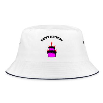 Pink Cake with Cherries and Candle - Bucket Hat - white/navy - Front