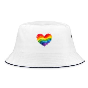 Colorful Rainbow Heart | Pride Acrylic Art - Bucket Hat - white/navy - Front