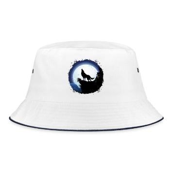 Wolf heult bei blauem Vollmond - Bucket Hat - Weiß/Navy - Vorne