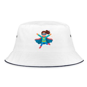 Little Girl as a Superheroine – Strong Comic Art - Bucket Hat - white/navy - Front