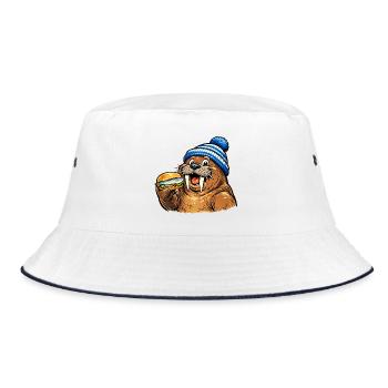 Walrus with fish - Bucket Hat - white/navy - Front