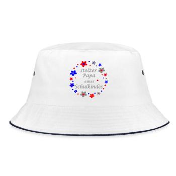 stolzer Papa eines Schulkindes - Bucket Hat - Weiß/Navy - Vorne