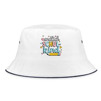 Endlich Schulkind – bunter Schulstart - Bucket Hat - Weiß/Navy - Vorne