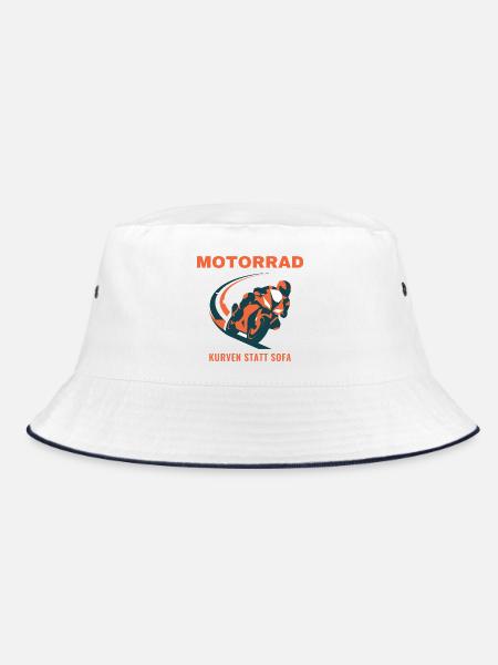 Motorrad Kurven Statt Sofa Biker Geschenk - Bucket Hat - Weiß/Navy - Vorne