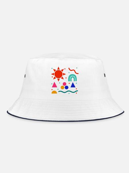 Lebendige Geometrie Sonnenfarben Muster - Bucket Hat - Weiß/Navy - Vorne
