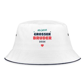 Einschulung 2026 Bruder - Schulkind Geschenk Schul - Bucket Hat - Weiß/Navy - Vorne