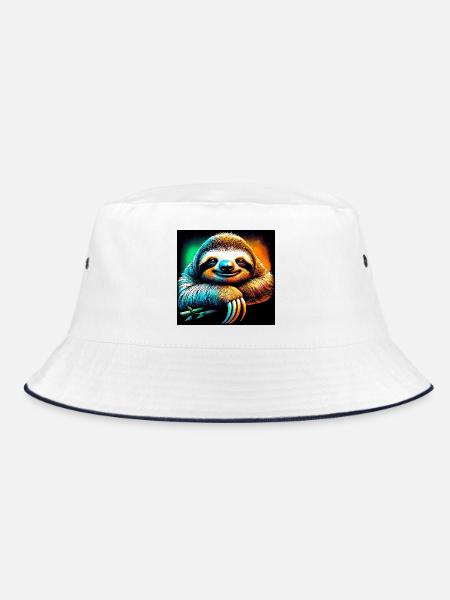 Faultier - Bucket Hat - Weiß/Navy - Vorne