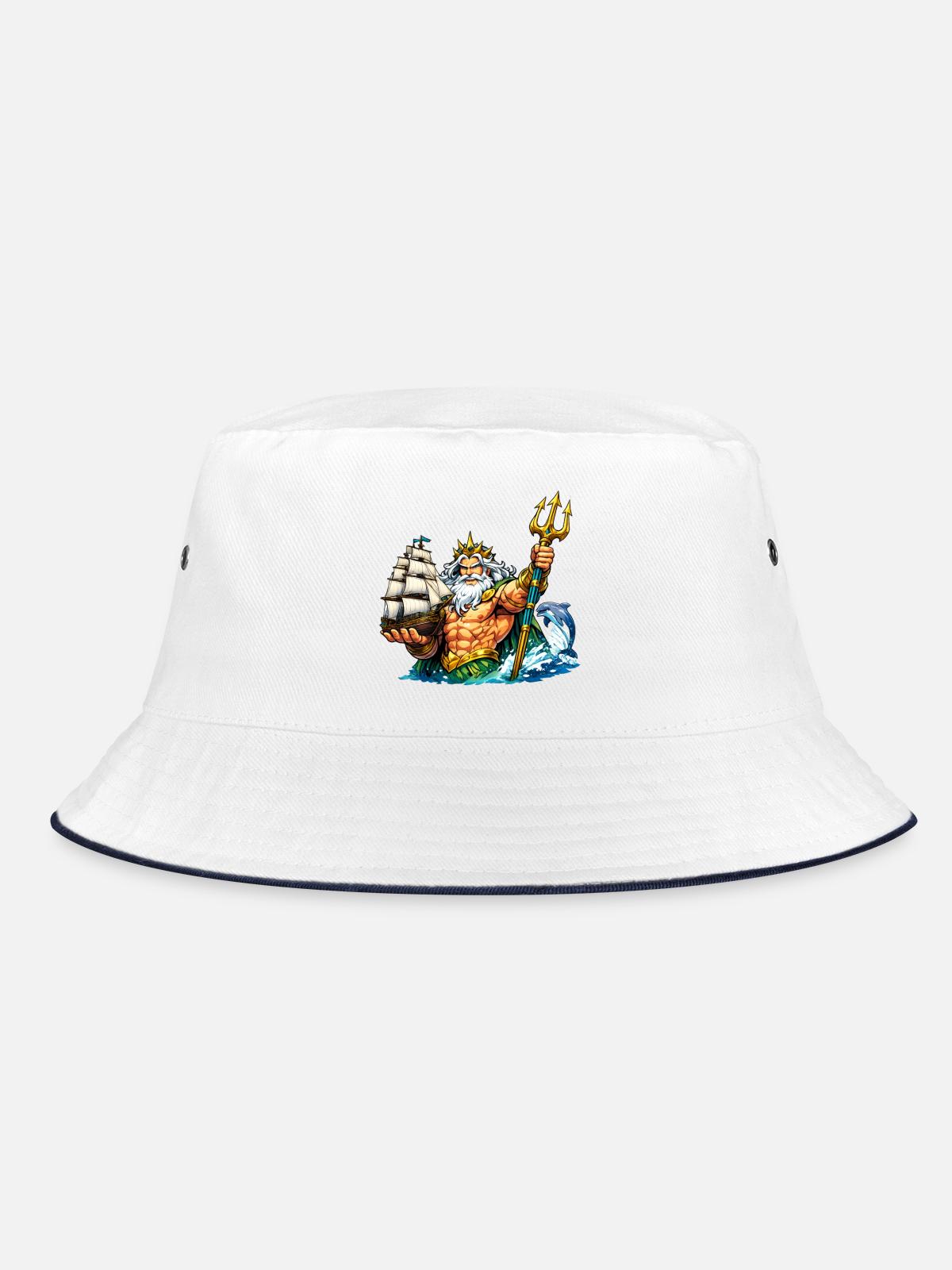 Neptune with sailing ship - Bucket Hat - white/navy - Front