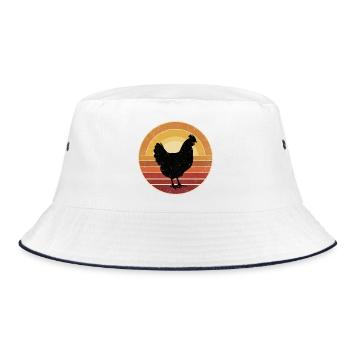 Retro Huhn Sunset Vintage - Bucket Hat - Weiß/Navy - Vorne