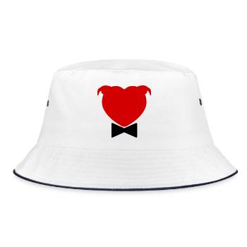 Heart Head and Bow Tie - 029 - Bucket Hat - white/navy - Front