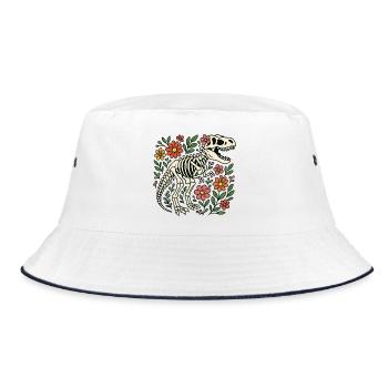 T Rex Skeleton with Flowers - Bucket Hat - white/navy - Front
