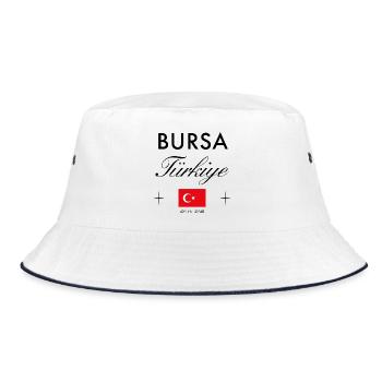 Bursa Turkei Koordinaten Reise Souvenir - Bucket Hat - Weiß/Navy - Vorne