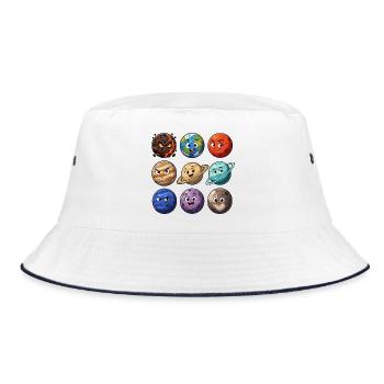 Planetenkumpel Cartoonserie - Bucket Hat - Weiß/Navy - Vorne
