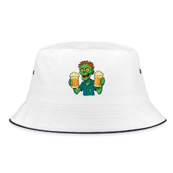 Happy zombie with beer - Bucket Hat - white/navy - Front