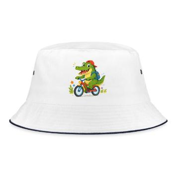 Crocodile joyeux allant à l’école à vélo - Bob - blanc/marine - Devant