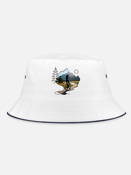 woman cyclist mountains - Bucket Hat - Weiß/Navy