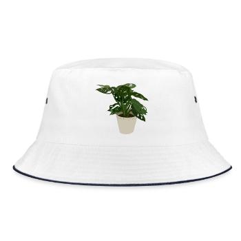 Monstera Monkey Leaf - Bucket Hat - Weiß/Navy - Vorne