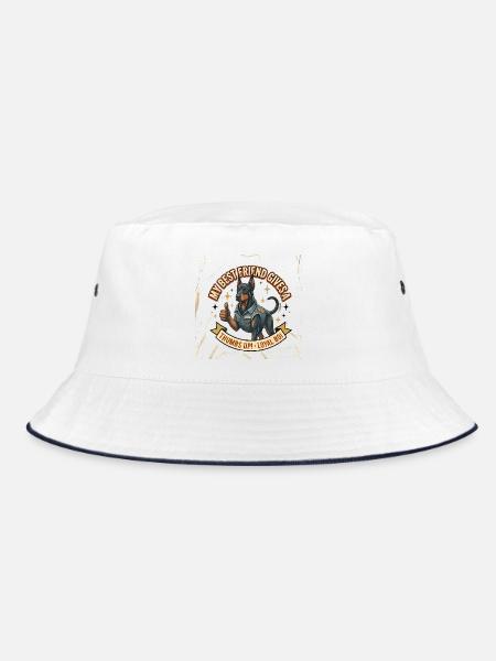 Dobermann auf JA, das ist okay. - Bucket Hat - Weiß/Navy