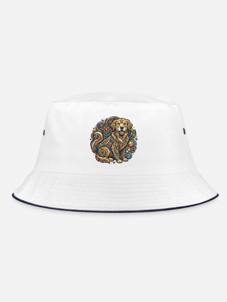 Blumenhunde Tattoo Motiv Muster - Bucket Hat - Weiß/Navy