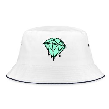Geometrischer Mint-Diamant - Bucket Hat - Weiß/Navy - Vorne