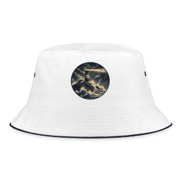 Leuchtturm im Sturm auf Felsen - Bucket Hat - Weiß/Navy - Vorne