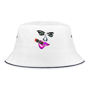Frau mit pinken Lippen und Zigarre - Bucket Hat - Weiß/Navy - Vorne