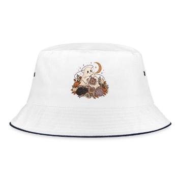 Cozy Ghost Knitting Autumn Night - Bucket Hat - Weiß/Navy - Vorne