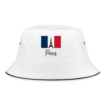 Paris Tricolore & Eiffelturm-Silhouette - Bucket Hat - Weiß/Navy - Vorne