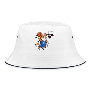 Süßer Corgi spielt Basketball lustiges Welpengeschenk - Bucket Hat - Weiß/Navy - Vorne