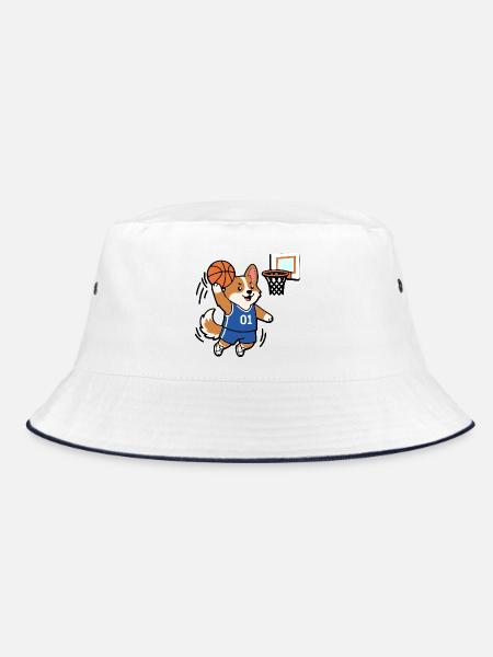 Süßer Corgi spielt Basketball lustiges Welpengeschenk - Bucket Hat - Weiß/Navy