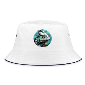 Chamäleon Kopf Türkis Illustration - Bucket Hat - Weiß/Navy - Vorne