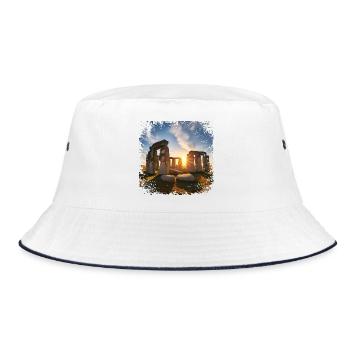 Sonnenaufgang über einer megalithischen Anlage - Bucket Hat - Weiß/Navy - Vorne