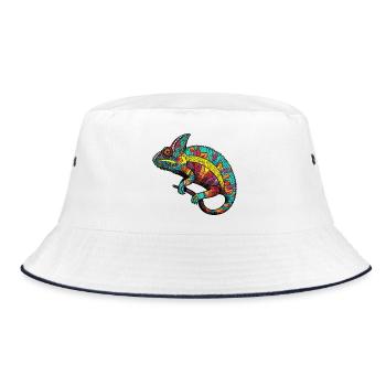 Bunt Chamäleon Muster - Bucket Hat - Weiß/Navy - Vorne