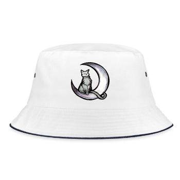Mondbeschienene Katze auf dem Mondsichel - Bucket Hat - Weiß/Navy - Vorne