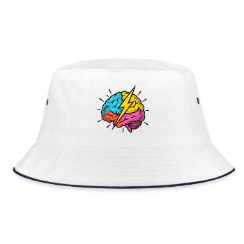 Flash Brain – Gehirn & Blitz im Pop-Art-Look - Bucket Hat - Weiß/Navy - Vorne