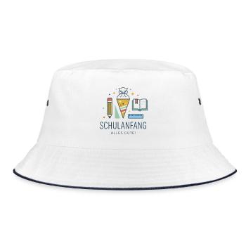 Schulanfang Motiv: Erstes Schuljahr - Bucket Hat - Weiß/Navy - Vorne