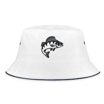 Barsch Raubfisch Silhouette - Bucket Hat - Weiß/Navy - Vorne