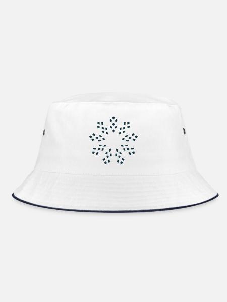Dunkelblaue Geometrische Schneeflocke - Bucket Hat - Weiß/Navy