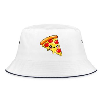 Kawaii Pizza Slice Cartoon - Bucket Hat - Weiß/Navy - Vorne