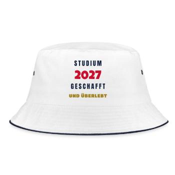 Studium 2027 geschafft und überlebt Abschluss - Bucket Hat - Weiß/Navy - Vorne