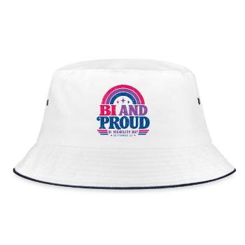 Bi und stolz | Tag der Sichtbarkeit von Bisexuellen, 23. September - Bucket Hat - Weiß/Navy - Vorne